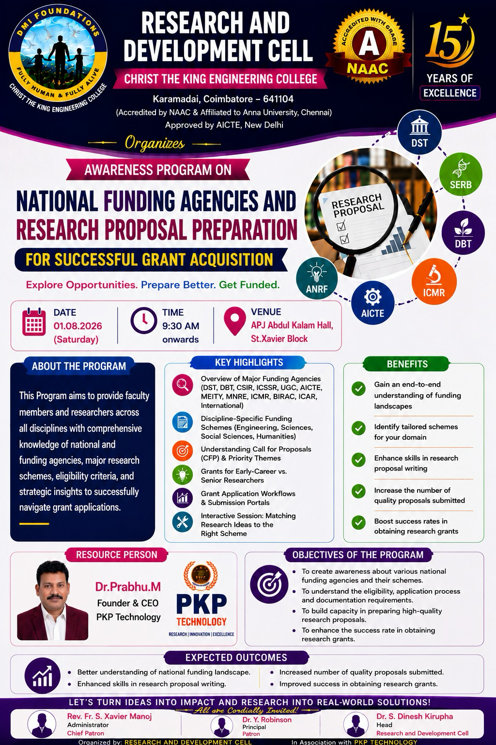 Awareness Program on National Funding Agencies and Research Proposal Preparation poster - Christ The King Engineering College